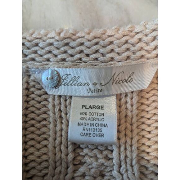 Jillian Nicole Cardigan Sweater Women's PLarge Beige Cotton Blend Cable Knit - Picture 7 of 7